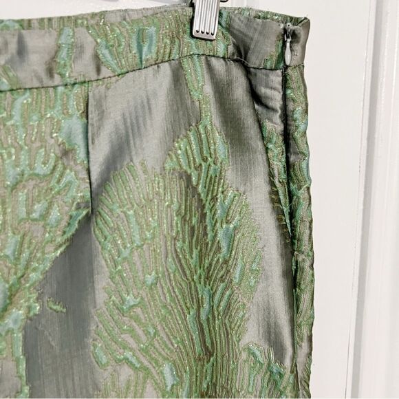 Escada Pant Suit Blazer Jacket Green Silver Metallic Floral Size 44 XL - Picture 10 of 14